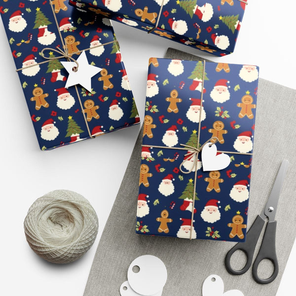 Gingerbread Man Christmas Gift Wrap, Santa Claus Wrapping Paper, Festive Tree Present Paper, Adorable Holiday Wrapping Paper 