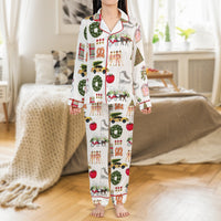 NYC Holiday Icons Pajamas, New York Christmas Satin Pajama Set, Festive City Sleepwear Set, Christmas Pajama Loungewear, NYC Fan Present