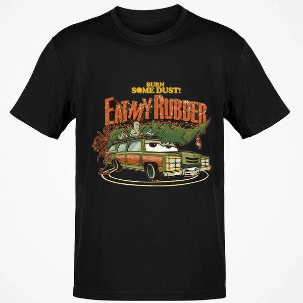 National Lampoons Christmas Vacation Shirt, Burn Some Dust Eat My Rubber T-Shirt, Retro Car Graphic Tee, Humorous Holiday Mov