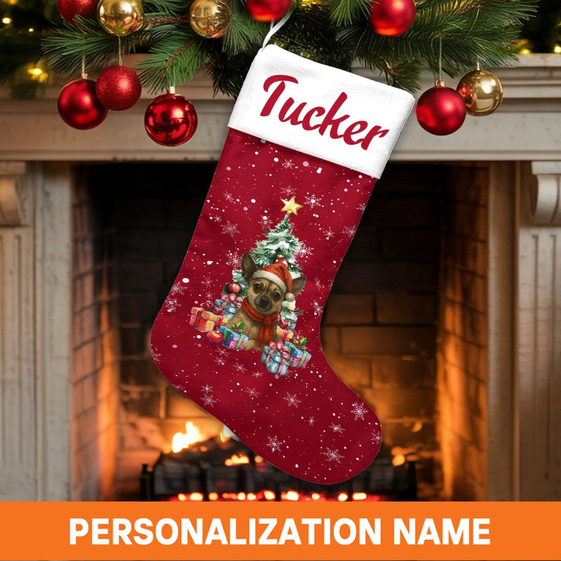 Adorable Dog Breed Holiday Stocking, Personalized Chihuahua Christmas Stocking, Custom Puppy Xmas Stocking, Pet Lover Holiday Decor Present
