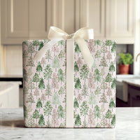 Watercolor Holiday Gift Wrap, Pink Christmas Tree Wrapping Paper, Modern Pastel Xmas Gift Wrapping Paper, Festive Season Wrap Roll