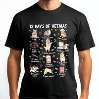 Humorous Veterinary Technician Christmas Shirt, 12 Days of Vetmas T-Shirt, Vet Tech Holiday Graphic Tee, Veterinary Staff Xmas T-Shirt Present