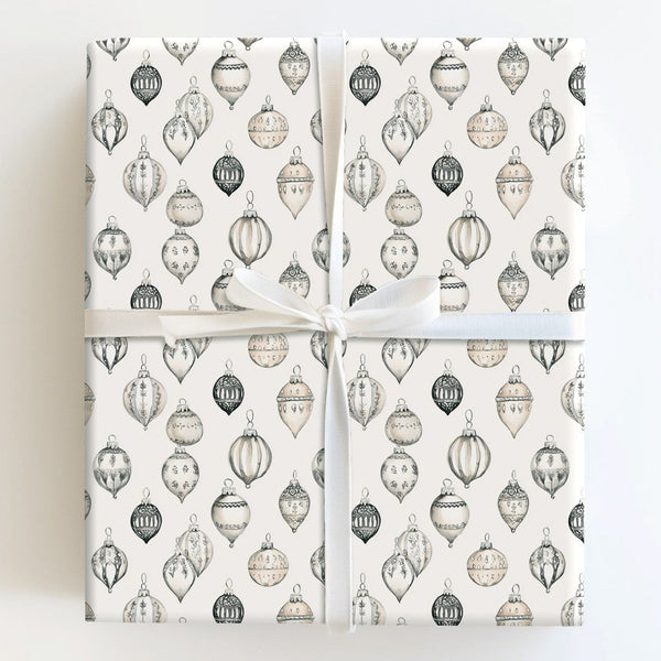 Retro Holiday Gift Wrap, Vintage Ornament Christmas Wrapping Paper, Elegant Xmas Bauble Wrapping Paper, Classic Holiday Gift 