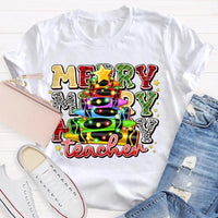 Colored Pencil Tree Holiday Graphic Tee, Christmas Teacher T-Shirt, Festive Teacher Shirt, Winter Break Elementary Educator Apparel