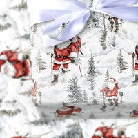 Snowy Mountain Santa Gift Wrap, Hiking Santa Wrapping Paper, Hiker Santa Christmas Paper, Trekking Present Wrap, Adventure Holiday Gift Wrap