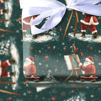 Santa Claus on Easel Gift Wrap, Painter Santa Christmas Wrapping Paper, Artistic Holiday Paper, Winter Forest Art Lover Present Paper
