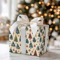 Rustic Holiday Forest Gift Wrap, Vintage Christmas Tree Wrapping Paper, Colorful Tree Present Wrap, Retro Xmas Packaging Paper Roll