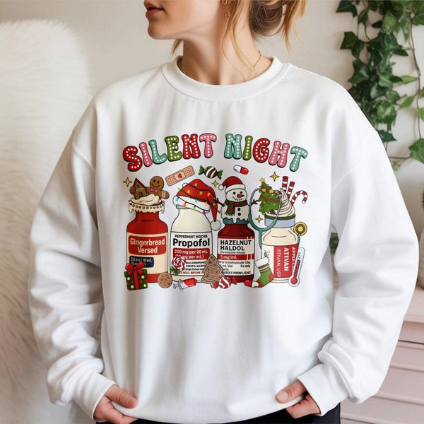 Medical Holiday Sweatshirt, Silent Night Nurse Christmas Sweatshirt, ICU Doctor Crewneck Sweatshirt, Humorous Nurse Sweater, 