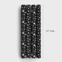 Black and White Ornament Gift Wrap Paper, Doodle Snowflake Christmas Wrapping Paper, Modern Holiday Present Wrapping Paper Roll