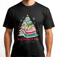 Book Tree Graphic Tee, All Booked for Christmas T-Shirt, Adorable Holiday Bookish Shirt, Librarian Teacher Christmas Tee, Book Lover Present Shirt