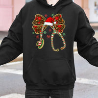 Candy Cane Stethoscope Bow Sweatshirt, Christmas Nurse Hoodie, Holiday RN Nursing Pullover, Festive Nursing Student Hooded Sweater