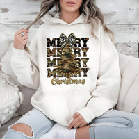 Rustic Leopard Bow Holiday Pullover, Merry Christmas Camo Hoodie, Country Hunting Season Sweatshirt, Adorable Xmas Tree Camouflage Hoodie