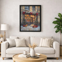 Impressionist Winter Street Canvas Art, Christmas Toy Shop Canvas Print, Festive Holiday Wall Art, Comfy Xmas Scene Canvas Decor, Winter Present