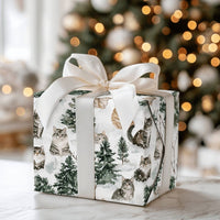 Snowy Forest Kitten Gift Wrap, Watercolor Cat Wrapping Paper, Winter Holiday Cat Wrapping Paper, Christmas Kitten Gift Wrapping Paper