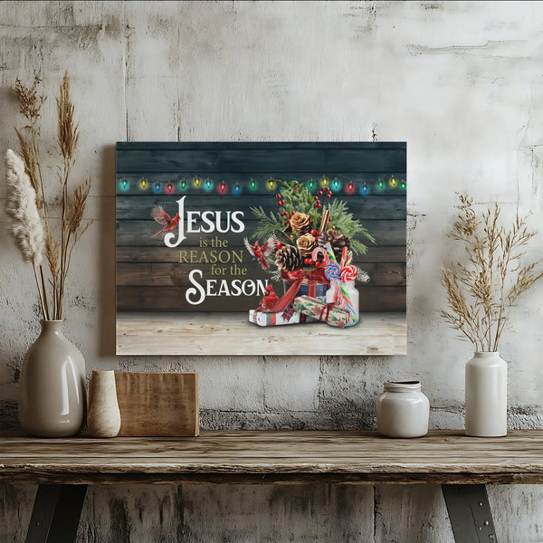 Christian Christmas Canvas Wall Art, Jesus Is the Reason for the Season Canvas, Red Cardinal Holiday Canvas Print, Religious 