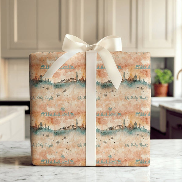 Oh Holy Night Wrapping Paper, Nativity Scene Wrapping Paper, Watercolor Christmas Wrapping Paper, Religious Holiday Gift Wrap