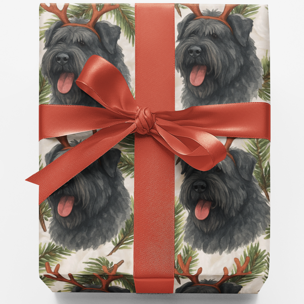 Reindeer Antler Dog Gift Wrap Roll, Bouvier des Flandres Christmas Wrapping Paper, Holiday Dog Lover Wrapping Paper, Festive 