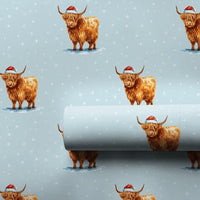 Adorable Winter Cattle Gift Wrap, Santa Highland Cow Wrapping Paper, Rustic Farm Animal Holiday Wrapping Paper, Christmas Gift Wrap Paper Roll