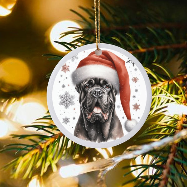 Cane Corso Holiday Ornament, Cane Corso Santa Hat Christmas Ornament, Ceramic Dog Tree Ornament, Cane Corso Dog Lover Keepsak