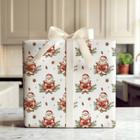 Book Lover Christmas Gift Wrap, Reading Santa Wrapping Paper, Vintage Watercolor Wrapping Paper, Pinecone Holiday Gift Wrap Roll