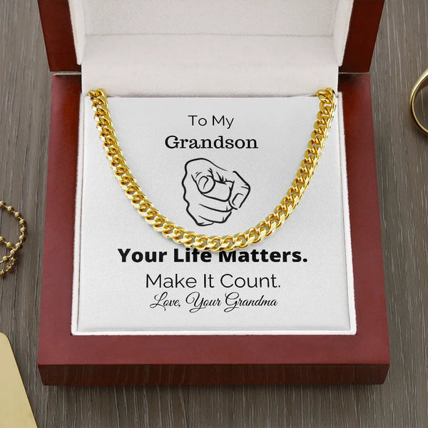 Stainless Steel Chain Necklace, Cuban Link Chain Necklace for Grandson, Motivational Message Card Jewelry, Birthday Christmas