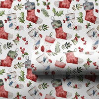 Holly Berry Gift Wrap Roll, Christmas Stocking Wrapping Paper, Holiday Watercolor Xmas Wrapping Paper, Winter Seasonal Gift Wrapping Paper