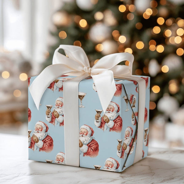 Humorous Christmas Gift Wrap, Espresso Martini Santa Wrapping Paper, Retro Cocktail Santa Wrapping Paper, Secret Santa Holida