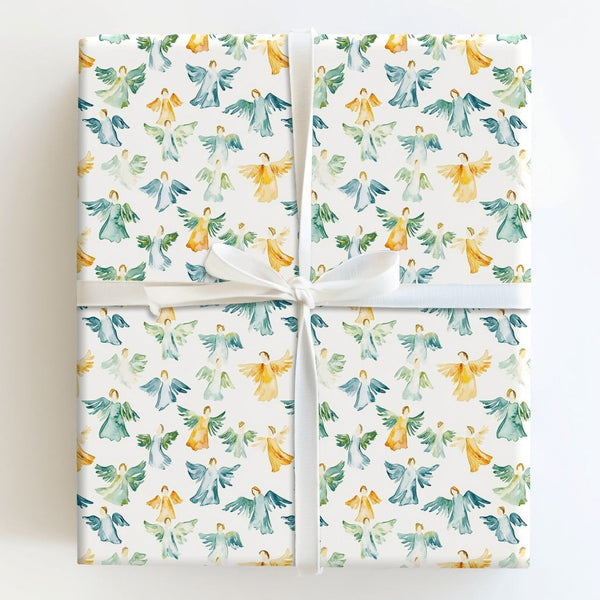 Religious Christmas Gift Wrap, Watercolor Angel Wrapping Paper, Christian Baptism Present Paper, Serene Angel Present Wrap, H