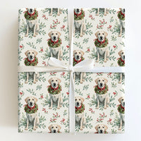 Adorable Dog Holiday Gift Wrap, Yellow Labrador Christmas Wrapping Paper, Labrador Wreath Wrapping Paper, Dog Lover Xmas Gift Wrap Paper Roll