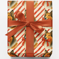 Christmas Dog Gift Wrap, Candy Cane Collie Wrapping Paper, Adorable Collie Dog Holiday Wrapping Paper, Xmas Pet Gift Wrap Roll, Dog Lover Paper