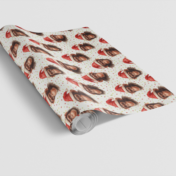Humorous Monkey Santa Claus Gift Wrap, Christmas Chimp Wrapping Paper, Holiday Present Paper Roll, Adorable Christmas Animal 