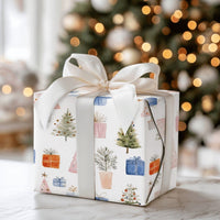Potted Plant Holiday Gift Wrap, Watercolor Christmas Tree Wrapping Paper, Pastel Tree Present Paper, Winter Holiday Wrapping Paper Roll