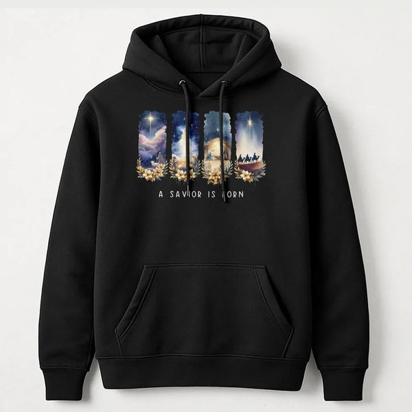 Nativity Scene Graphic Sweatshirt, A Savior Is Born Hoodie, Christian Religious Christmas Pullover, Holy Night Hooded Sweatsh