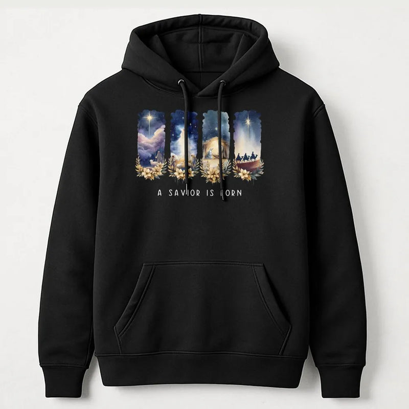 Nativity Scene Graphic Sweatshirt, A Savior Is Born Hoodie, Christian Religious Christmas Pullover, Holy Night Hooded Sweatshirt, Xmas Present