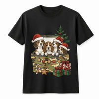 Puppies in Camo Gift Box Shirt, Beagle Christmas T-Shirt, Adorable Dog Lover Graphic Tee, Humorous Holiday Pet T-Shirt, Xmas Dog Lover Present Shirt