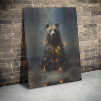 Holiday Bear Painting Poster, Christmas Bear Canvas Wall Art, Moody Wildlife Canvas Print, Winter Bear Wall Decor, Digital Download