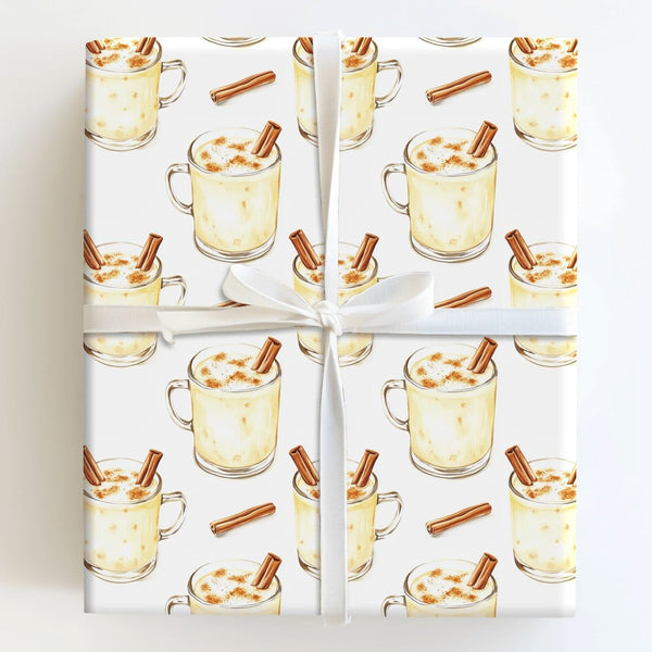 Comfy Holiday Drink Gift Wrap, Eggnog Christmas Wrapping Paper, Cinnamon Eggnog Mug Wrapping Paper, Winter Spiced Christmas W