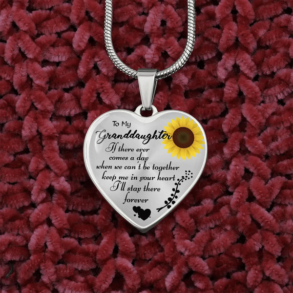 Grandma to Granddaughter Sunflower Pendant, To My Granddaughter Heart Necklace, Steel Heart Necklace, Birthday Christmas Pres