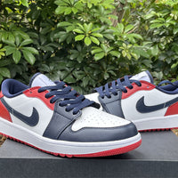 Low Top Golf Shoes, Blue White Red Colorway, Lace Up Design, Casual Gift for Shoe Lovers