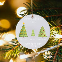 Baby First Christmas 2024 Ornament, Family of Three Christmas Ornament, Ceramic Tree Ornament, Personalized Holiday Keepsake