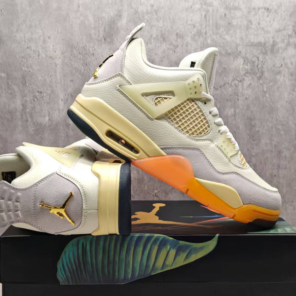 Mid Top Sneakers, Beige Orange Colorway, Lace Up Design, Casual Gift for Sneaker Fans