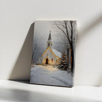 Winter Christmas Landscape Wall Art, Snowy Country Church Digital Download, Church Printable Poster, Holiday Nature Art Print Decor