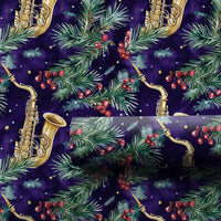 Jazz Music Holiday Gift Wrap, Saxophone Christmas Wrapping Paper, Musician Instrument Gift Wrap, Festive Pine Berry Gift Wrapping Paper