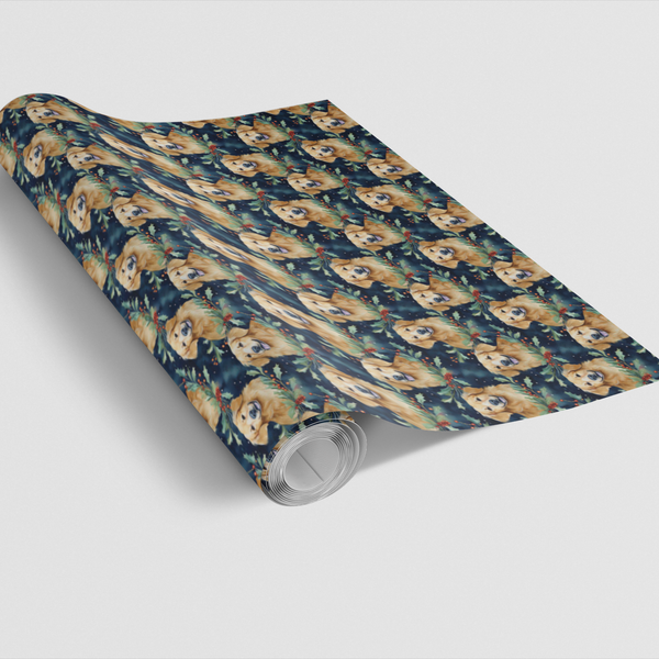 Holiday Dog Pattern Gift Wrap, Golden Retriever Wrapping Paper, Christmas Puppy Paper Roll, Dog Lover Xmas Gift Wrap, Winter 