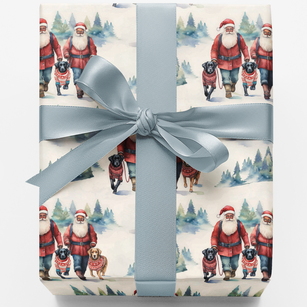 Festive Holiday Dog Gift Wrap Paper, Watercolor Santa with Dogs Wrapping Paper, Adorable Christmas Wrapping Paper, Dog Lover 