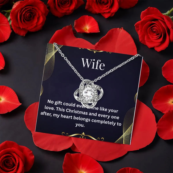 Rotating Rose Box CZ Crystal Pendant, Love Knot Necklace for Wife, White or Yellow Gold Jewelry, Romantic Christmas Present f