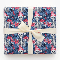 Gothic Christmas Gift Wrap, Skeleton Santa Hat Wrapping Paper, Spooky Poinsettia Holiday Wrapping Paper, Alternative Xmas Gift Wrap Roll