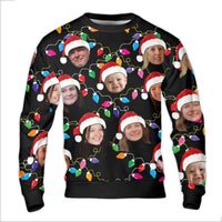 Personalized Photo Ugly Sweater, Custom Face Ugly Christmas Sweater, Holiday Lights Family Sweater, Humorous Matching Xmas Sweatshirt Crewneck