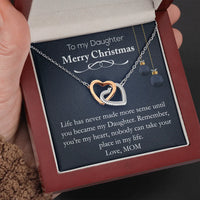 Surgical Steel CZ Double Heart Pendant Necklace, Interlocking Heart Necklace for Daughter, Christmas Present Necklace for Daughter from Mom