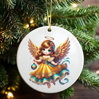 Whimsical Holiday Tree Ornament, Adorable Angel Christmas Ornament, Glossy Ceramic Angel Keepsake Ornament, Winter Decor, Angel Collector Present